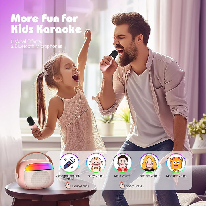 Karaoke Maschine mit 2 Mikrofon Kinder, Geschenk Mädchen 3-12 Jahre Mini Karaoke Mikrofon Kinder Mäd