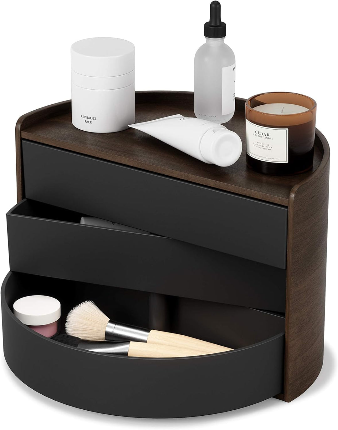UMBRA Moona Schmuckaufbewahrung, Makeup Accessoire Organizer mit drehbaren Schubfächern, Schwarz/Wal