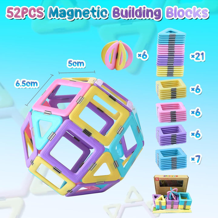 Magblock Magnetische Bausteine 52 Teiles Konstruktion Bauen Blöcke Kinder Pädagogisches Magnetspielz