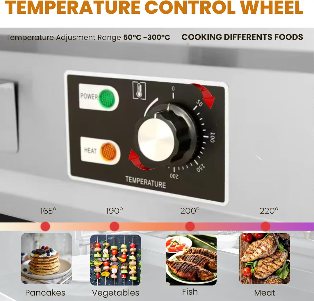 Elektrische Grillplatte.Professionelle Grillplatte 55x35cm.Edelstahl, Thermostat heizt bis zu 300°C.
