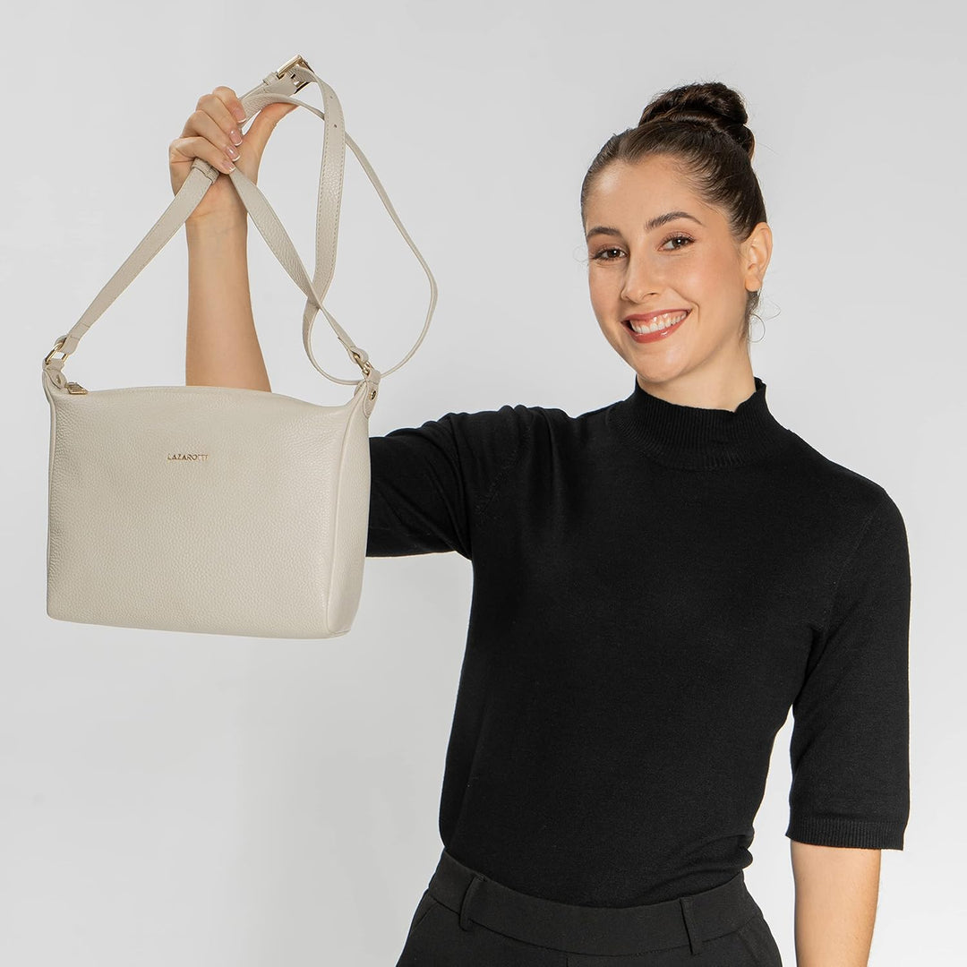 Lazarotti Bologna Leder Umhängetasche Damen | verstellbarer Schultergurt | grosse Crossbody Bag | Sc