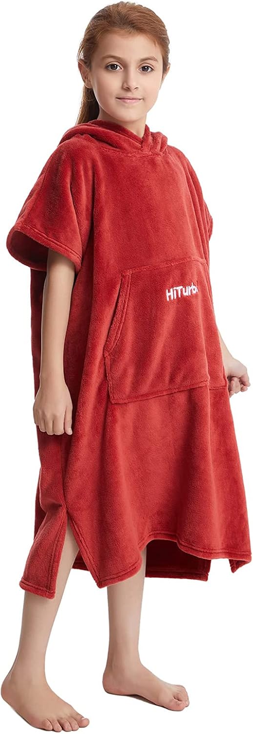 Hiturbo Kinder Wickelmantel, Handtuch Poncho Bademantel Robe mit Kapuze, für Strand, Schwimmen, Surf