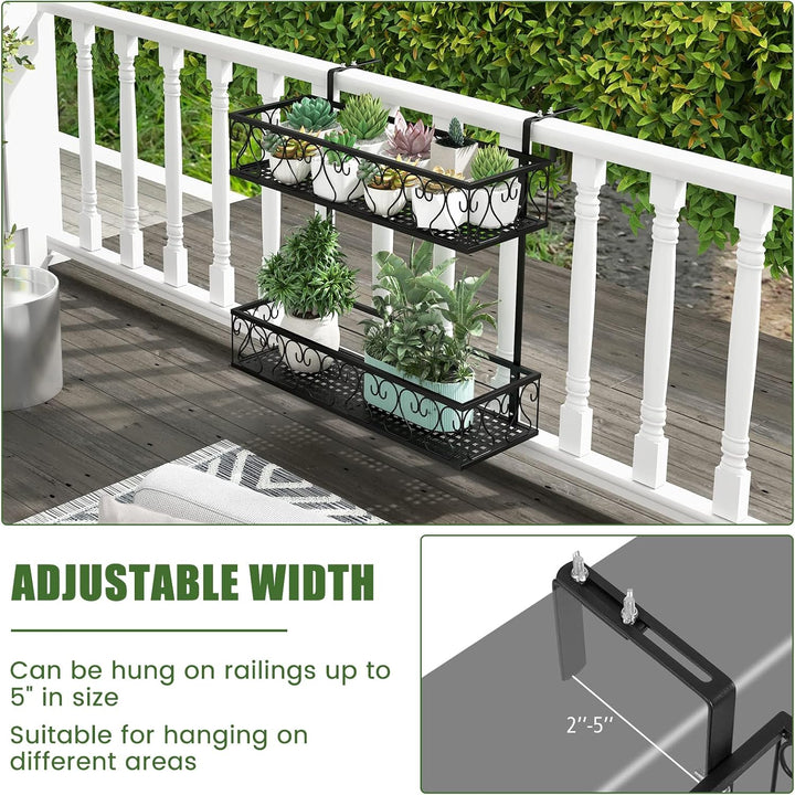 FANTASK 2-stöckiges Blumenregal Balkon, 60 x 33 x 59 cm, Blumentopfhalter Metall mit verstellbaren H