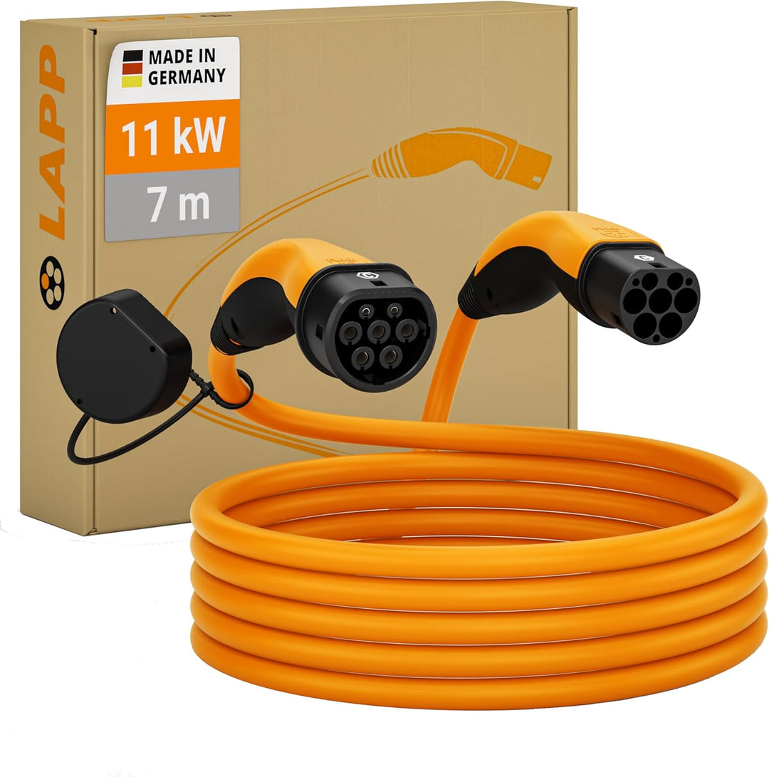 Lapp Mobility Typ 2 Ladekabel 11 KW/Glatt / 20 A / 3-Phasig/E-Auto Ladekabel/Mode 3 / 7m 7 Meter Ora