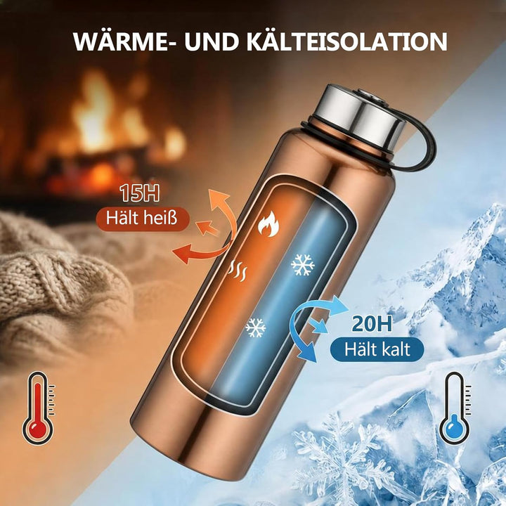 YYW 1.5 Liter Edelstahl Thermo Trinkflasche, Vakuum Isolierte Edelstahl Thermosflasche Auslaufsicher