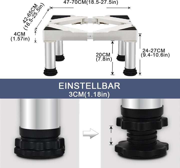 Untergestell für Kühlschrank Sockel Höhe 24cm/29cm/39cm,Einstellbare 45-67cm spülmaschine Gefriertru