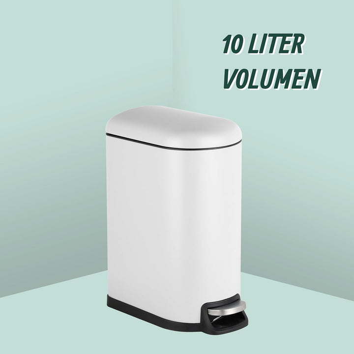 Relaxdays Mülleimer, 10 Liter, Absenkautomatik, entnehmbarer Inneneimer, Kosmetikeimer mit Deckel, B