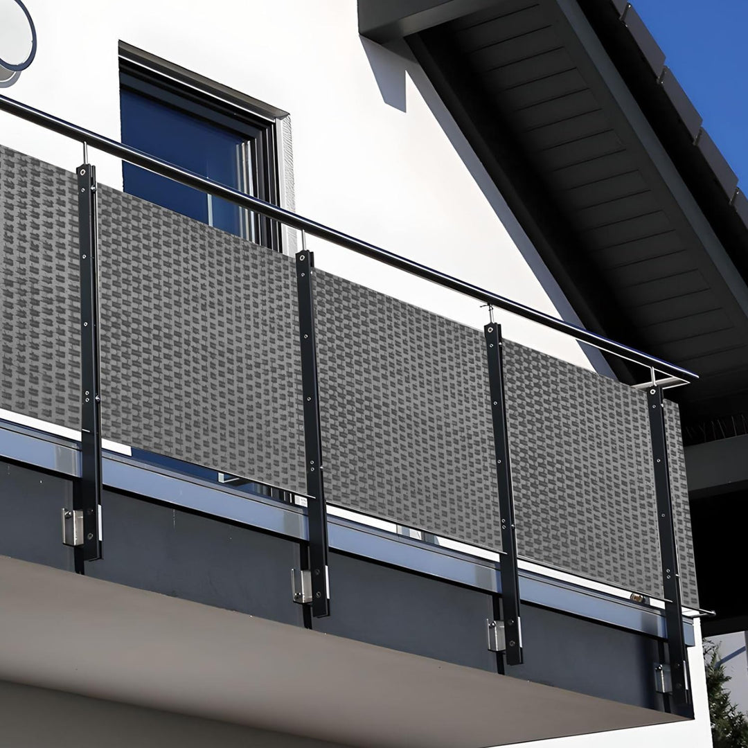 NYVI Polyrattan Balkon Sichtschutz Privafence 100x300 cm Hellgrau - Balkonbespannung mit Metallösen