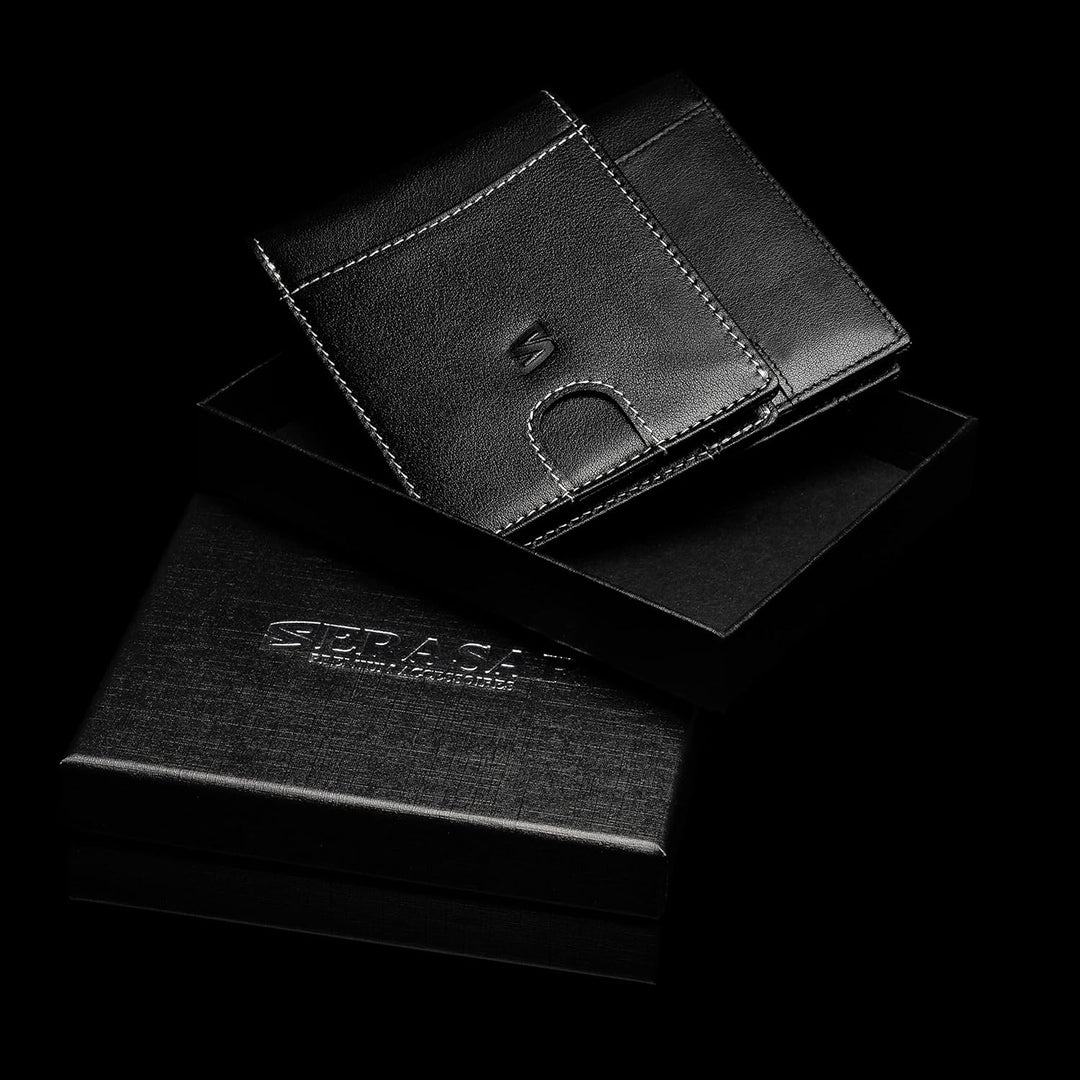 SERASAR | Premium Wallet [Clever] für Herren in schwarz aus Echtleder | 11 Kartenfächer | Wahlweise