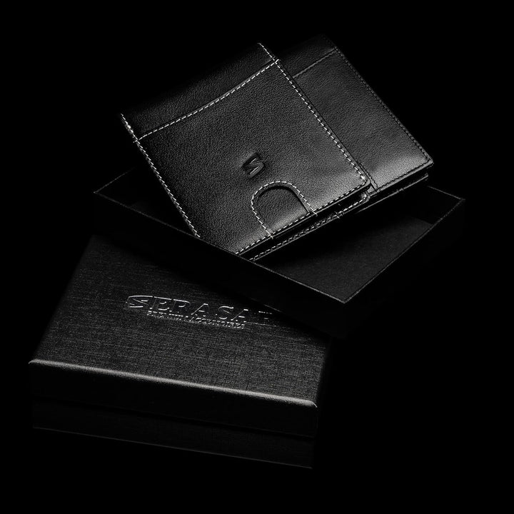 SERASAR | Premium Wallet [Clever] für Herren in schwarz aus Echtleder | 11 Kartenfächer | Wahlweise