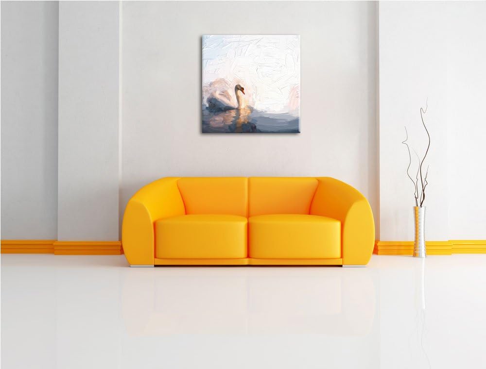 einsamer Schwan auf See, Format: 70x70 auf Leinwand, XXL riesige Bilder fertig gerahmt mit Keilrahme