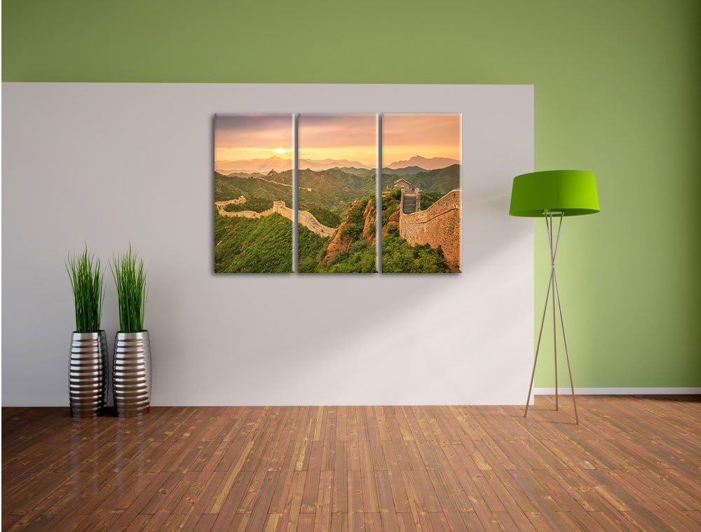 Pixxprint Chinesische Mauer 3-Teiler Leinwandbild 120x80 Bild auf Leinwand