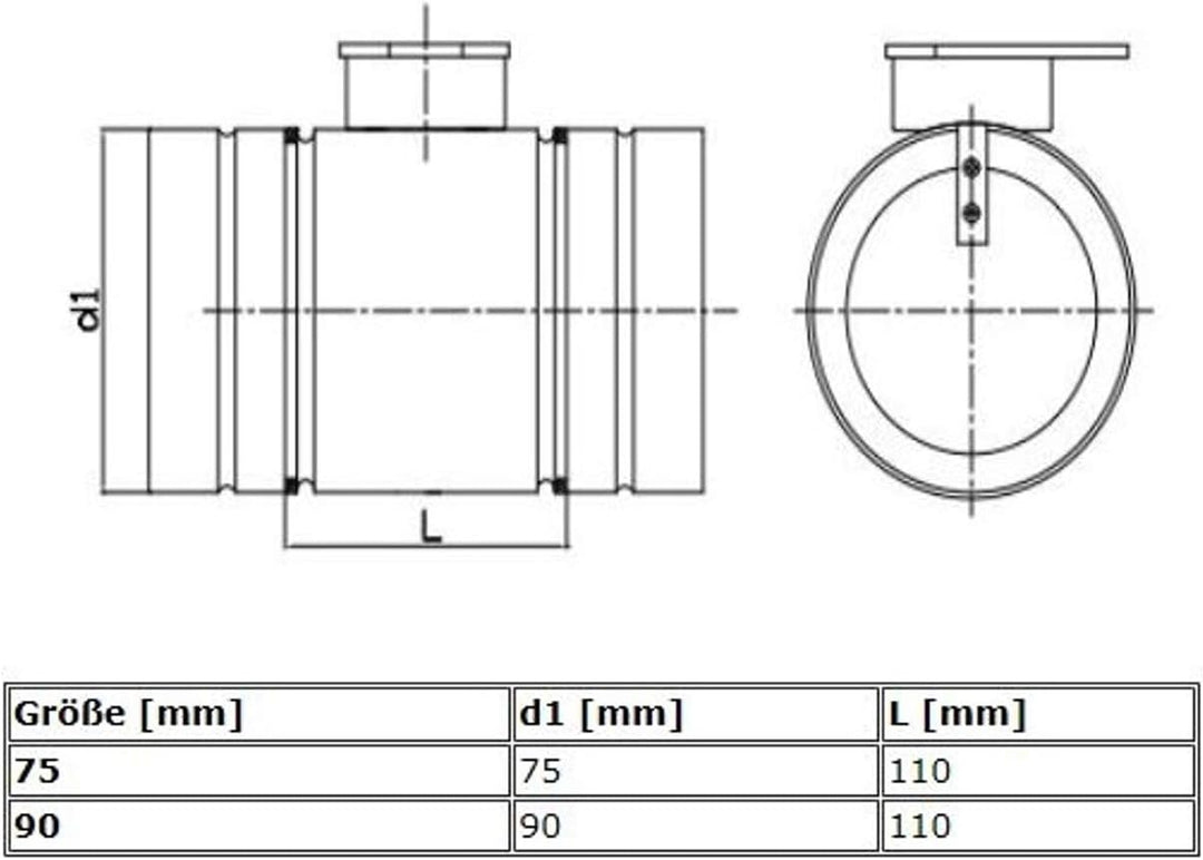 Drosselklappe Luftstromregler Volumenstromregler Lüftungssystem Zu- Abluft 75 mm, 75 mm