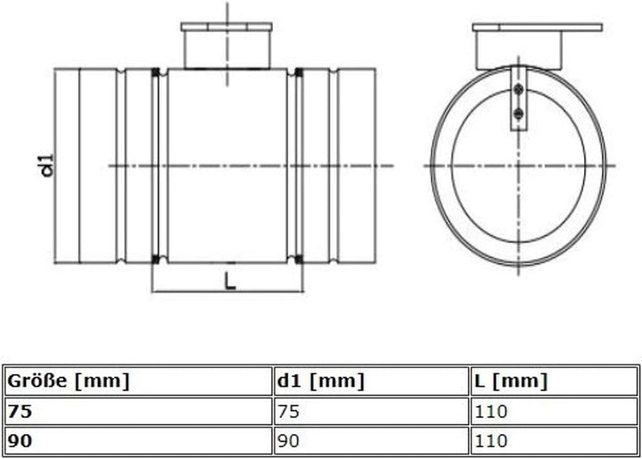 Drosselklappe Luftstromregler Volumenstromregler Lüftungssystem Zu- Abluft 75 mm, 75 mm