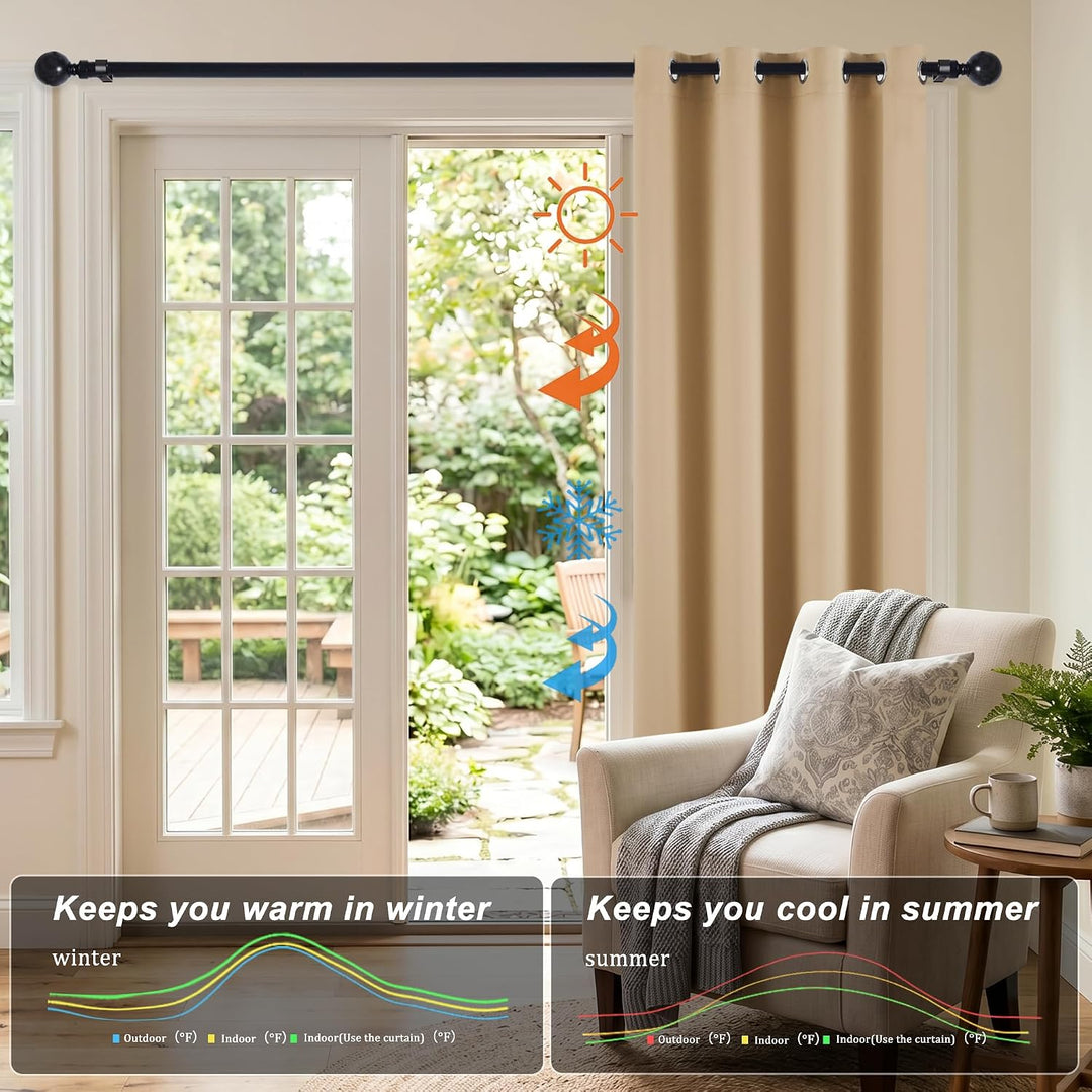 Hiasan Verdunklungsvorhänge Gardinen mit Ösen,Beige Blickdicht Vorhänge,2 Stück,117 x 137 cm (Breite