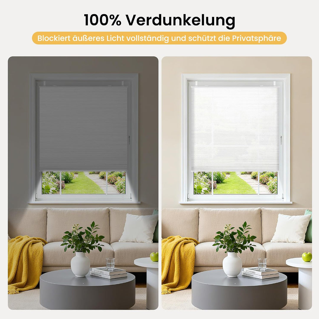 BelleMax Plissee Verdunklung Klemmfix Wabenplissee ohne Bohren Weiss-Weiss 40x100cm(BxH), Thermo Ver
