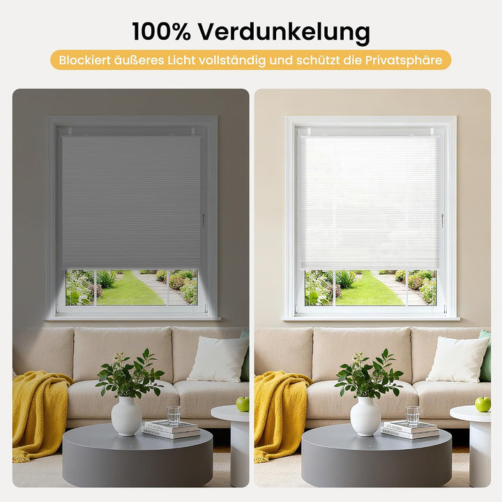 BelleMax Plissee Verdunklung Klemmfix Wabenplissee ohne Bohren Weiss-Weiss 40x100cm(BxH), Thermo Ver