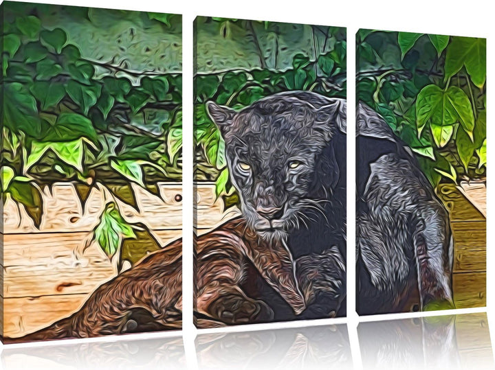 schwarzer Panther Spezial 3-Teiler Leinwandbild 120x80 Bild auf Leinwand, XXL riesige Bilder fertig