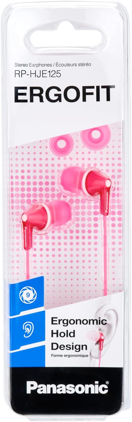 Panasonic RP-HJE125-P In-Ohr-Kopfhörer - Drei Paar Pass-Stücke, 10-24.000 Hz, 1,1 m Kabel, rosa, Ros