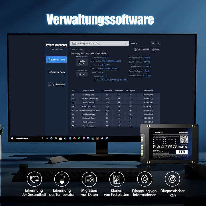 fanxiang SATA SSD 512GB 2,5 Zoll Interne SSD 550 MB/s Lesen, 500 MB/s Schreiben, Festplatte für schn