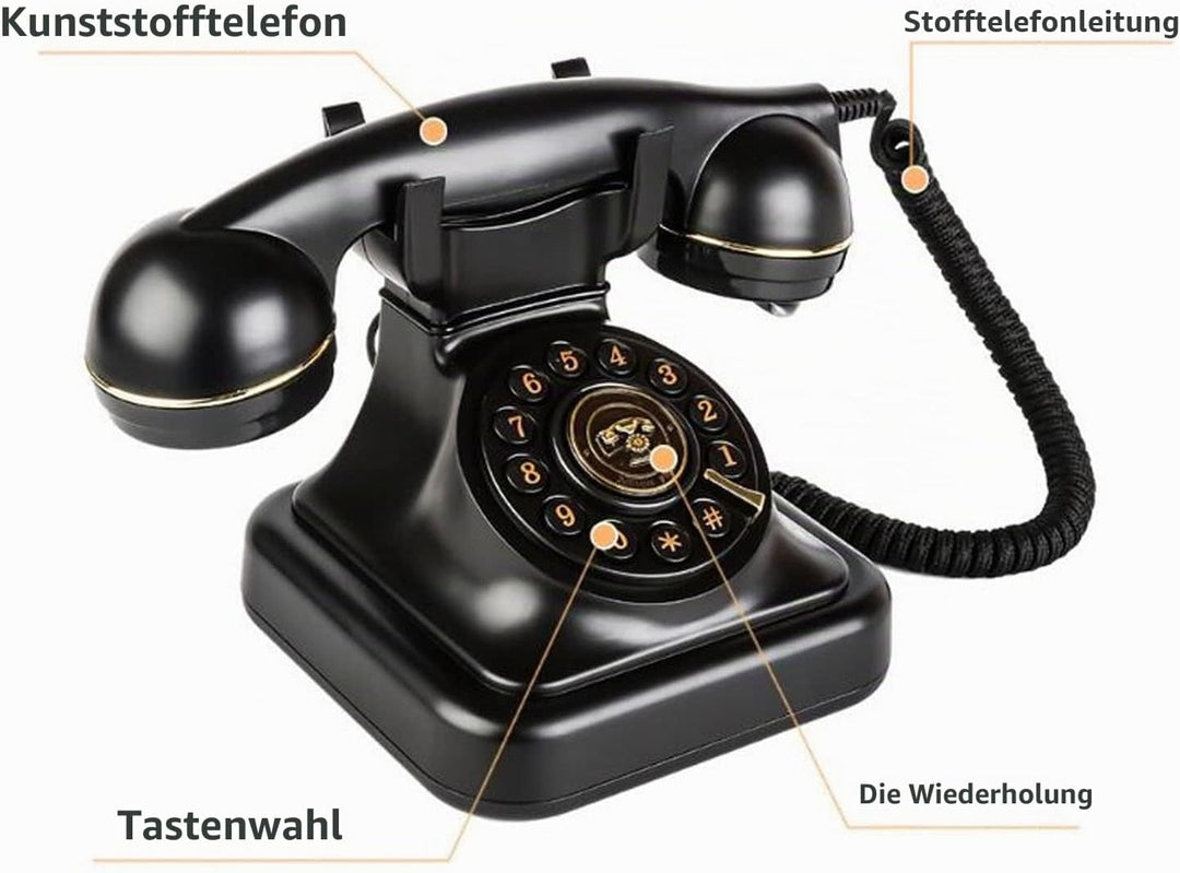 Vintage Festnetztelefon, Altmodisches Retro Schnurlostelefon mit Disc Taste und HD Mikrofon, Retro S
