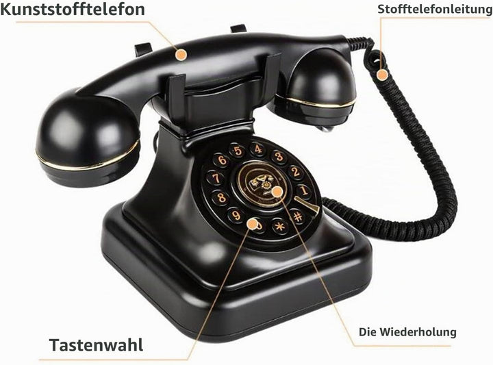 Vintage Festnetztelefon, Altmodisches Retro Schnurlostelefon mit Disc Taste und HD Mikrofon, Retro S