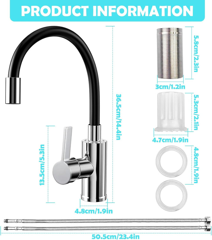 Wasserhahn Küche Flexibler, Schwarz Küchenarmatur mit Flexibler Auslauf, Hochdruck Mischbatterie Küc