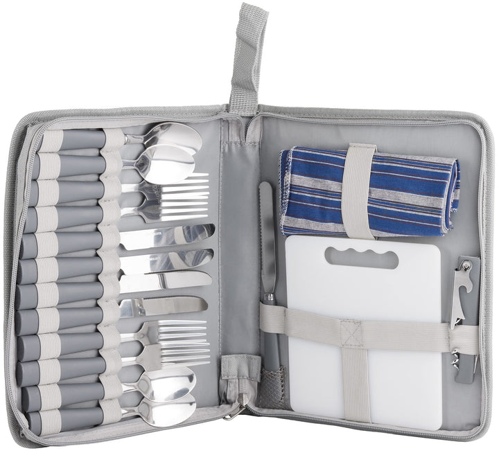 BRUBAKER Outdoor Picknick Besteckset mit Schneidebrett und Flaschenöffner für 4 Personen Camping und
