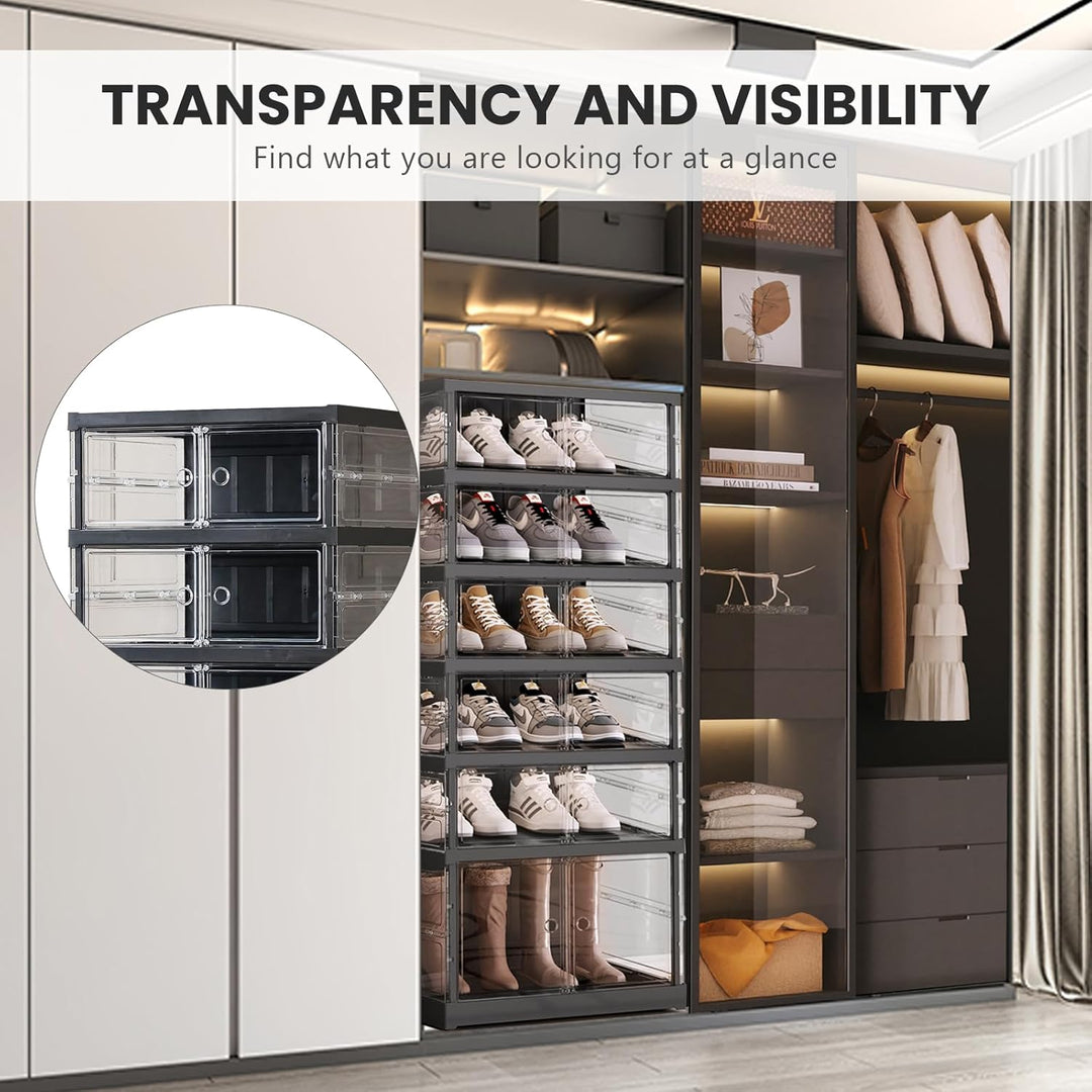 ELPHECO Schuhregal stapelbar transparent faltbar 6 Ebene 12 Paare Schuh-Organisatoren, Eingangsberei