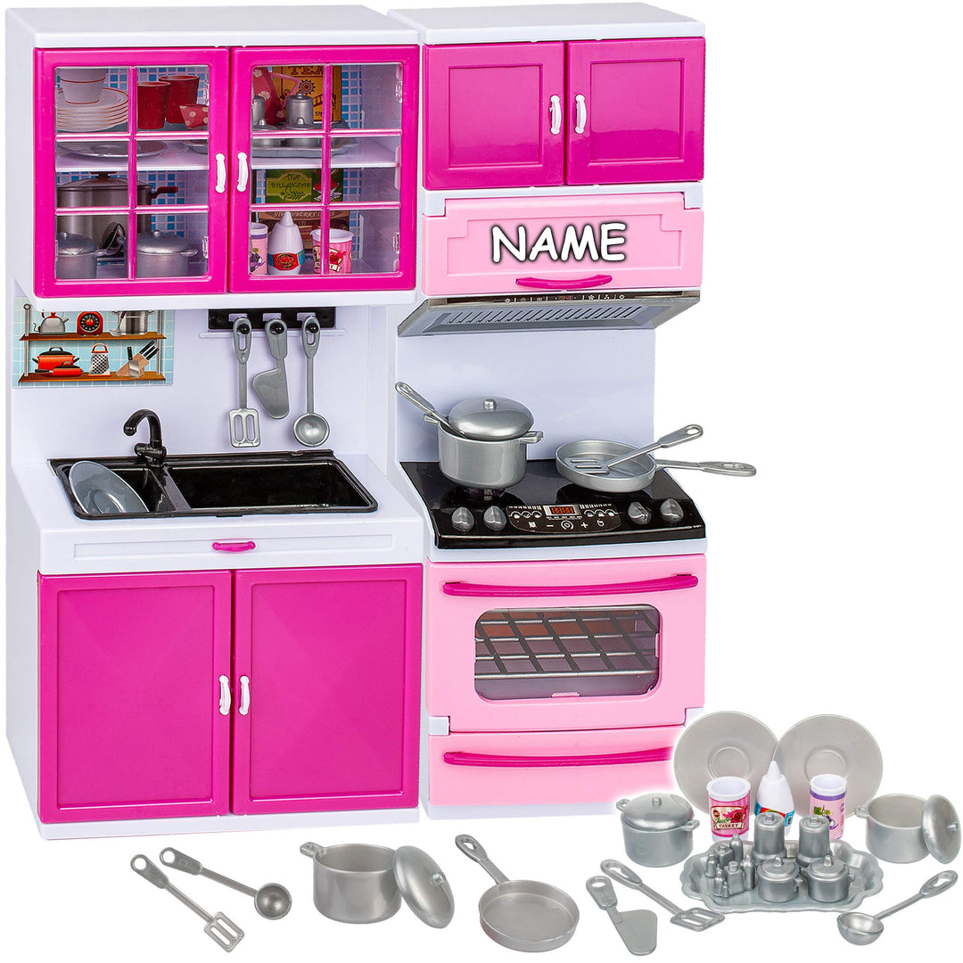 Puppenhaus Möbel - Sound & Licht - 31 cm gross - Spüle + Vorratsschank + Backofen + Herd - mit Zubeh