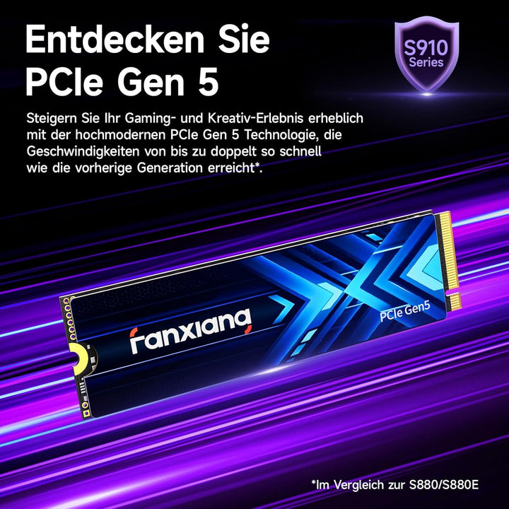 fanxiang S910 Max 2TB PCIe 5.0x4 NVMe M.2 SSD, Lesegeschwindigkeiten von bis zu 14.000 MB/s, 13.000