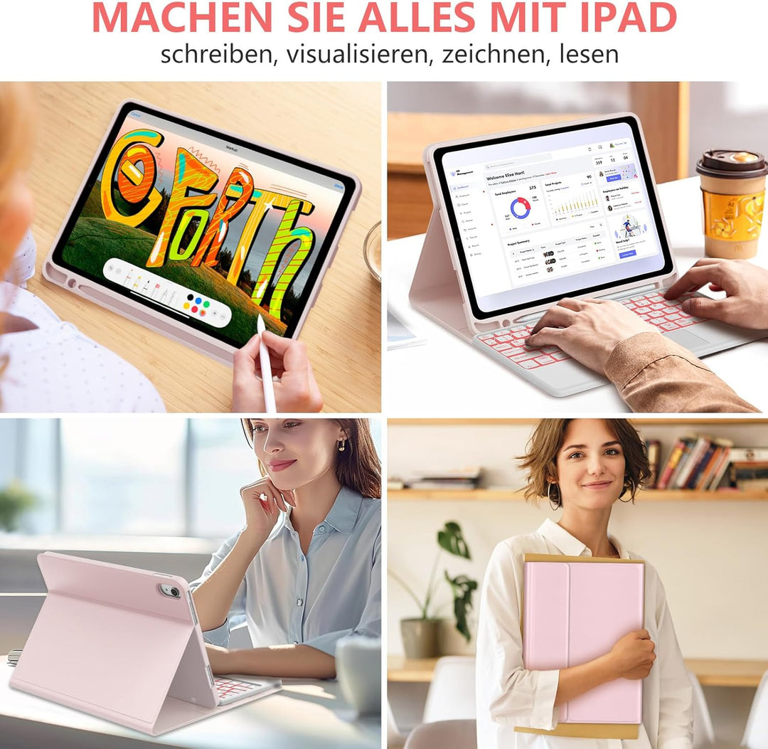 Touchpad Tastatur für iPad 10 2022 10.9 Zoll/11 Generation A16 2025 11 Zoll, Hülle Beleuchtete Bluet