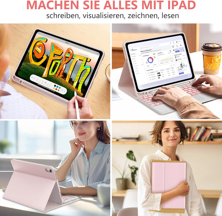 Touchpad Tastatur für iPad 10 2022 10.9 Zoll/11 Generation A16 2025 11 Zoll, Hülle Beleuchtete Bluet