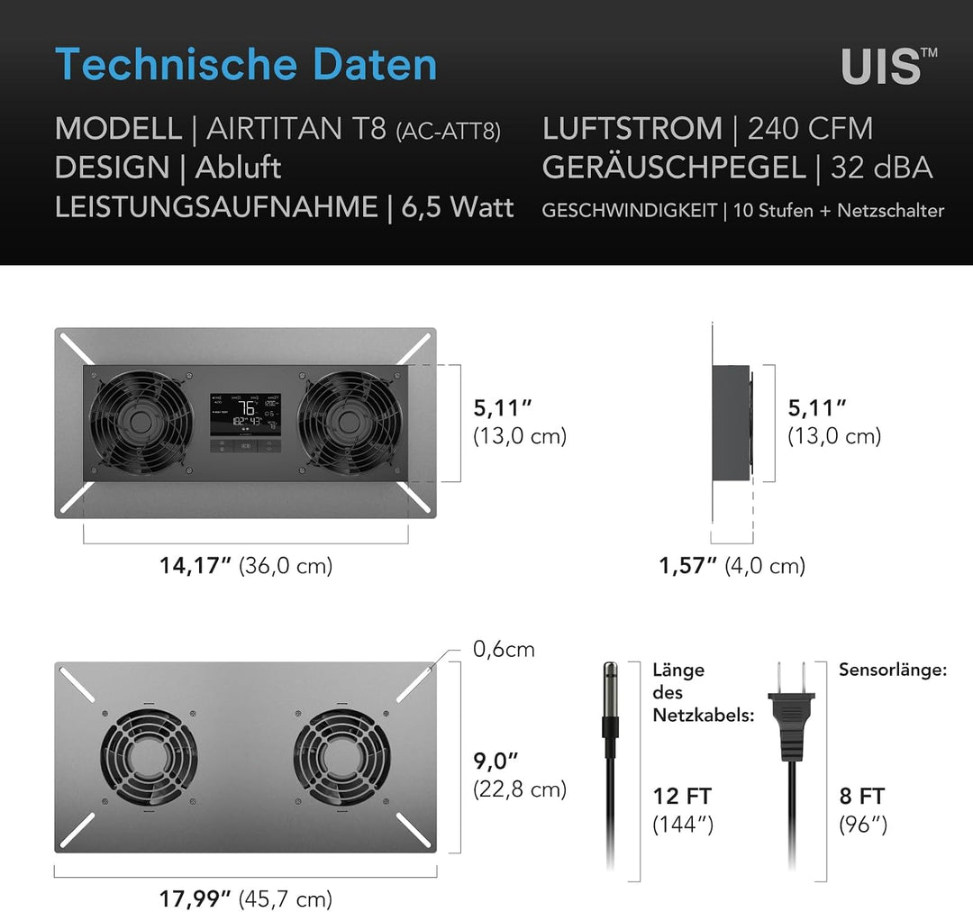 AC Infinity AIRTITAN T8, Ventilator für Kriechkeller, mit WiFi-App-kompatiblem Temperatur-Feuchtigke