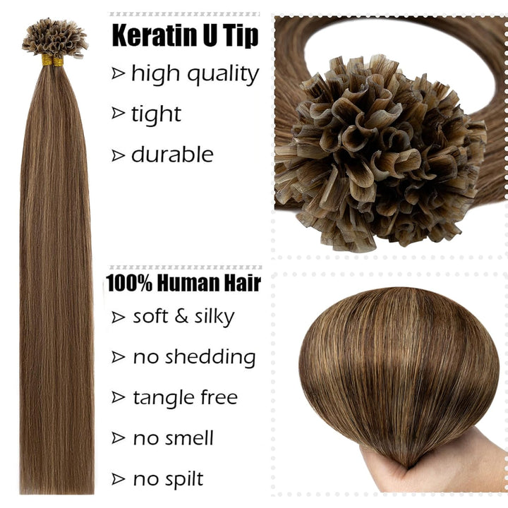 Elailite U-Tip Echthaar Bonding Extensions Keratin Haarverlängerung Haar Glatt 100 Strähnen 50g 24"/