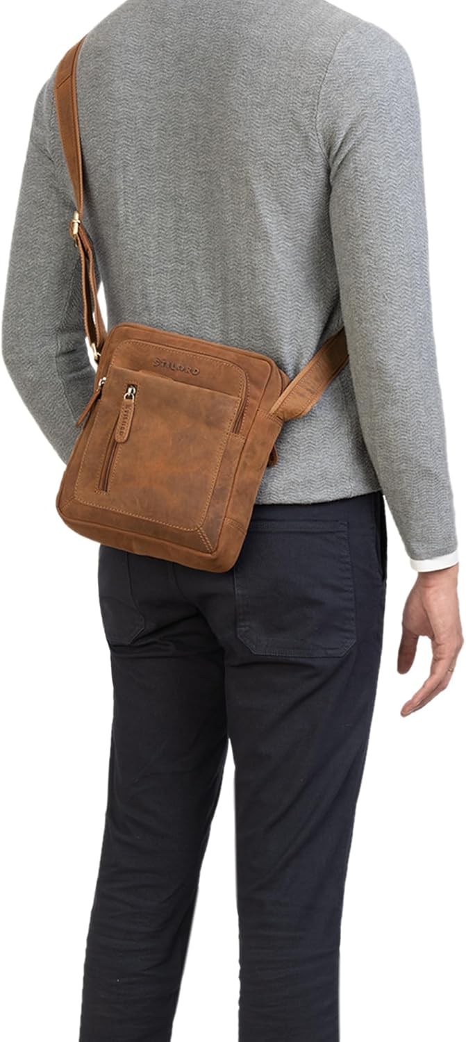 STILORD 'Jamie' Herren Ledertasche - Perfekt für Reisen & Alltag - Kleine Vintage Messenger Bag für