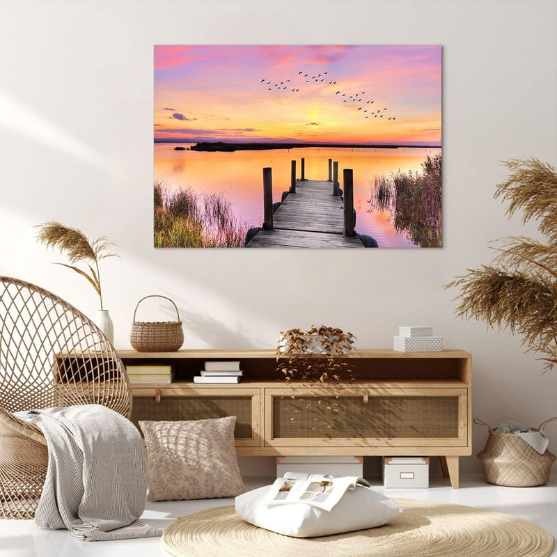 Bilder auf Leinwand 100x70cm Leinwandbild Fussgängerbrücke Sommer Menschen Liebe Gross Wanddeko Bild