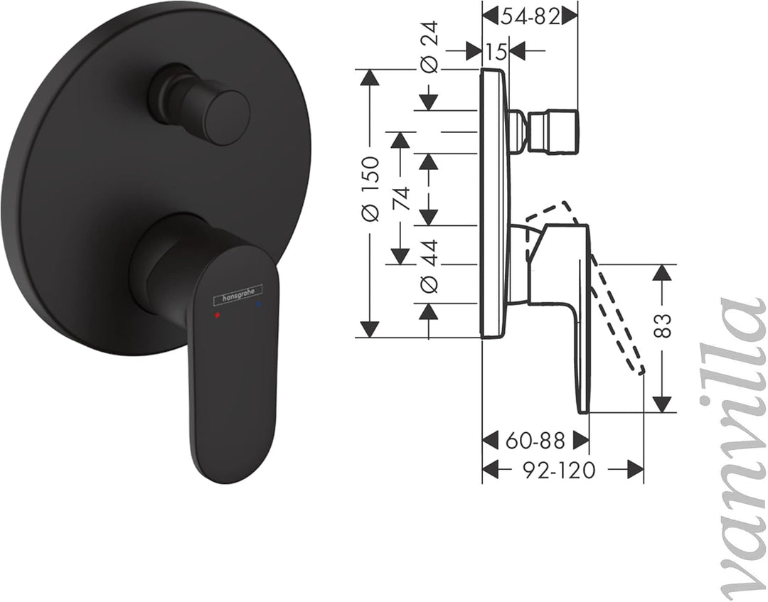 vanvilla Duschsystem mit Unterputz Duscharmatur von Hansgrohe Einhebelmischer und vanvilla Regendusc