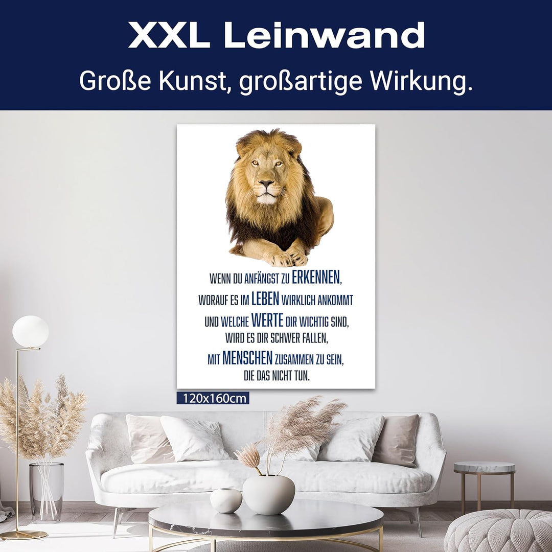 wandmotiv24 Motivations Motiv als Leinwandbild, 40x30cm, Hochformat, Leben, Werte, Menschen, Löwe, W