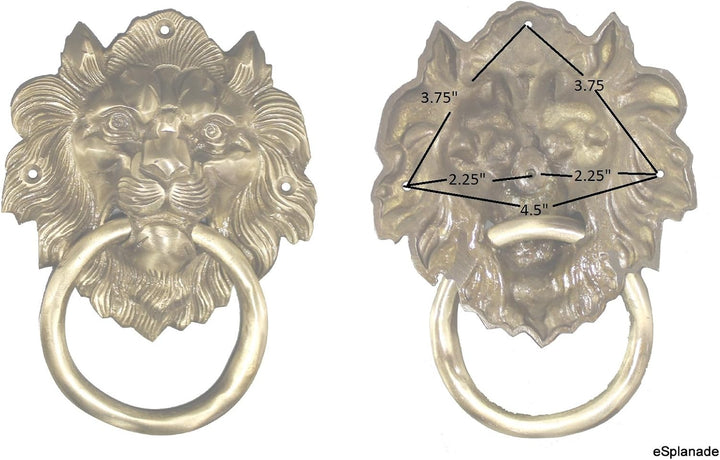 eSplanade - 19,1 cm Messing Löwe Mund Metall Türklopfer | Wohnkultur | Tür Dekor | Messing Türklopfe