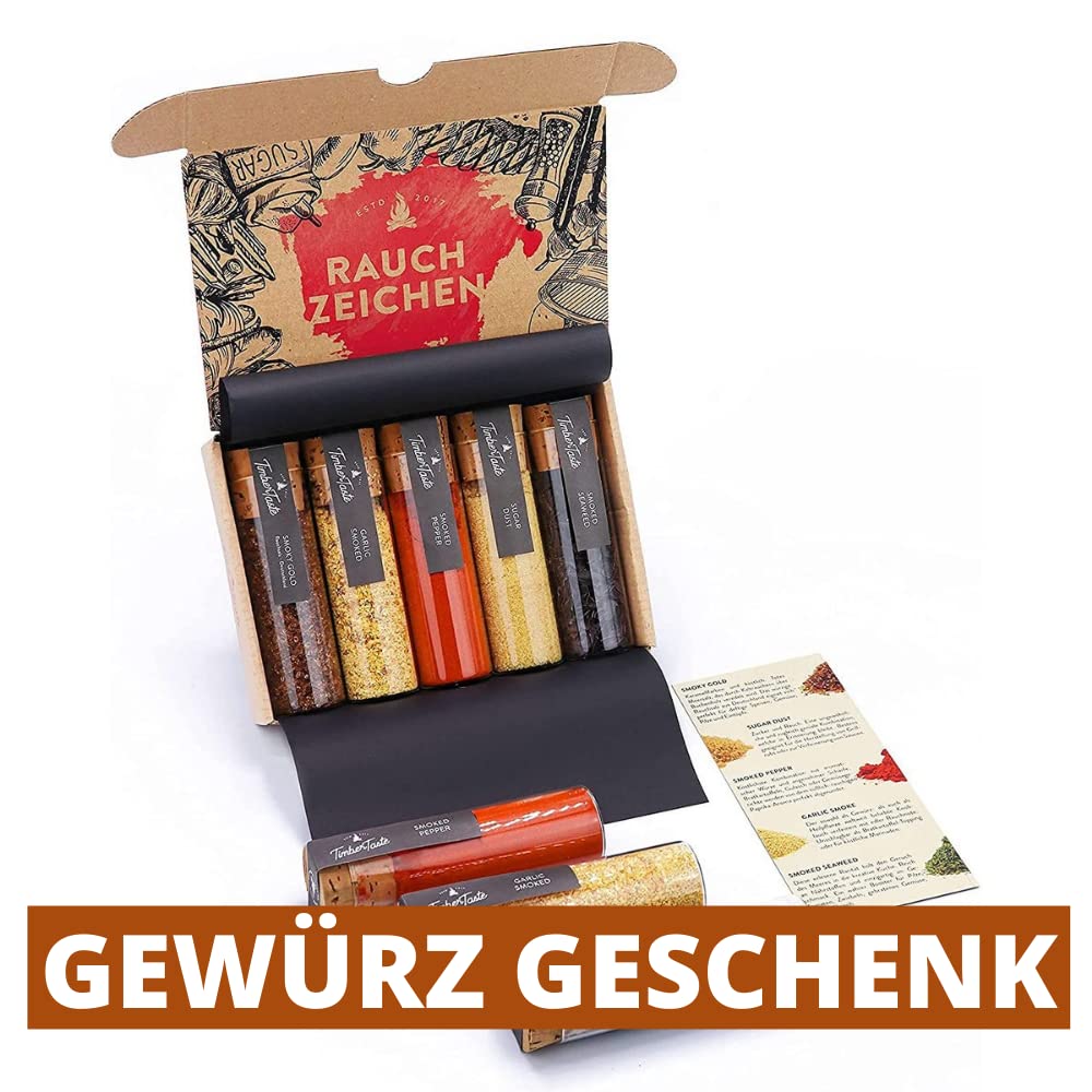 Raucharoma Gewürze Geschenkset | 5 edle Gewürze mit Rauchgeschmack & REZEPTEN | Gewürz Geschenk für