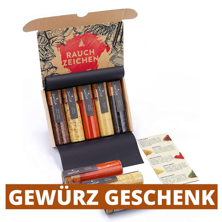 Raucharoma Gewürze Geschenkset | 5 edle Gewürze mit Rauchgeschmack & REZEPTEN | Gewürz Geschenk für
