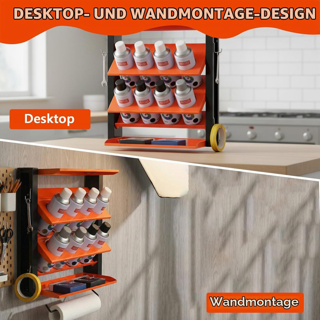 Sprühdosenhalter, 2 Ebenen Sprühdose Aufbewahrungsregal mit 2 Ablagen und Papierhandtuchstangen, Wan