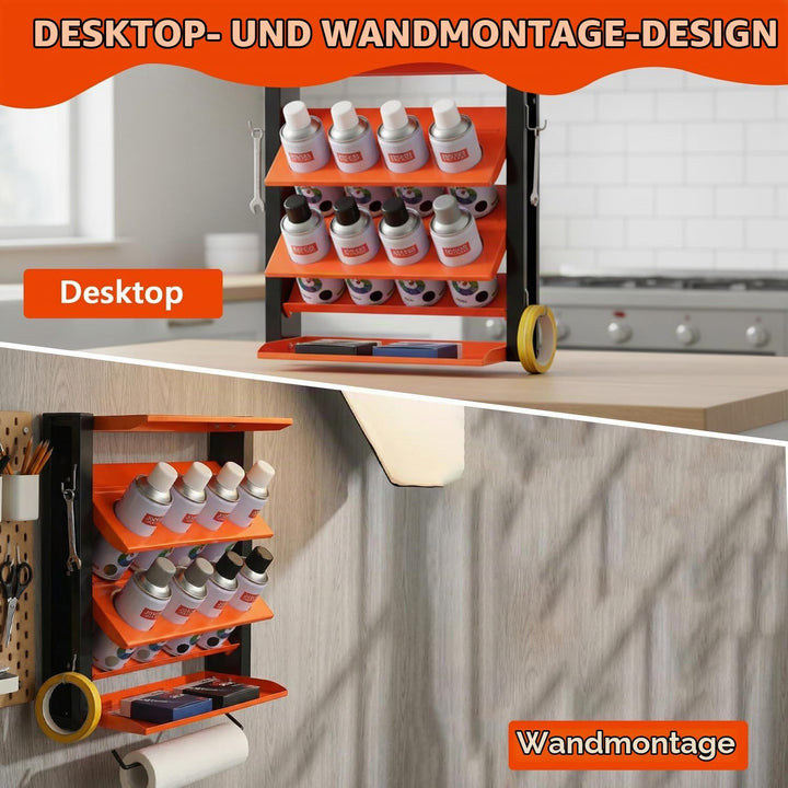 Sprühdosenhalter, 2 Ebenen Sprühdose Aufbewahrungsregal mit 2 Ablagen und Papierhandtuchstangen, Wan