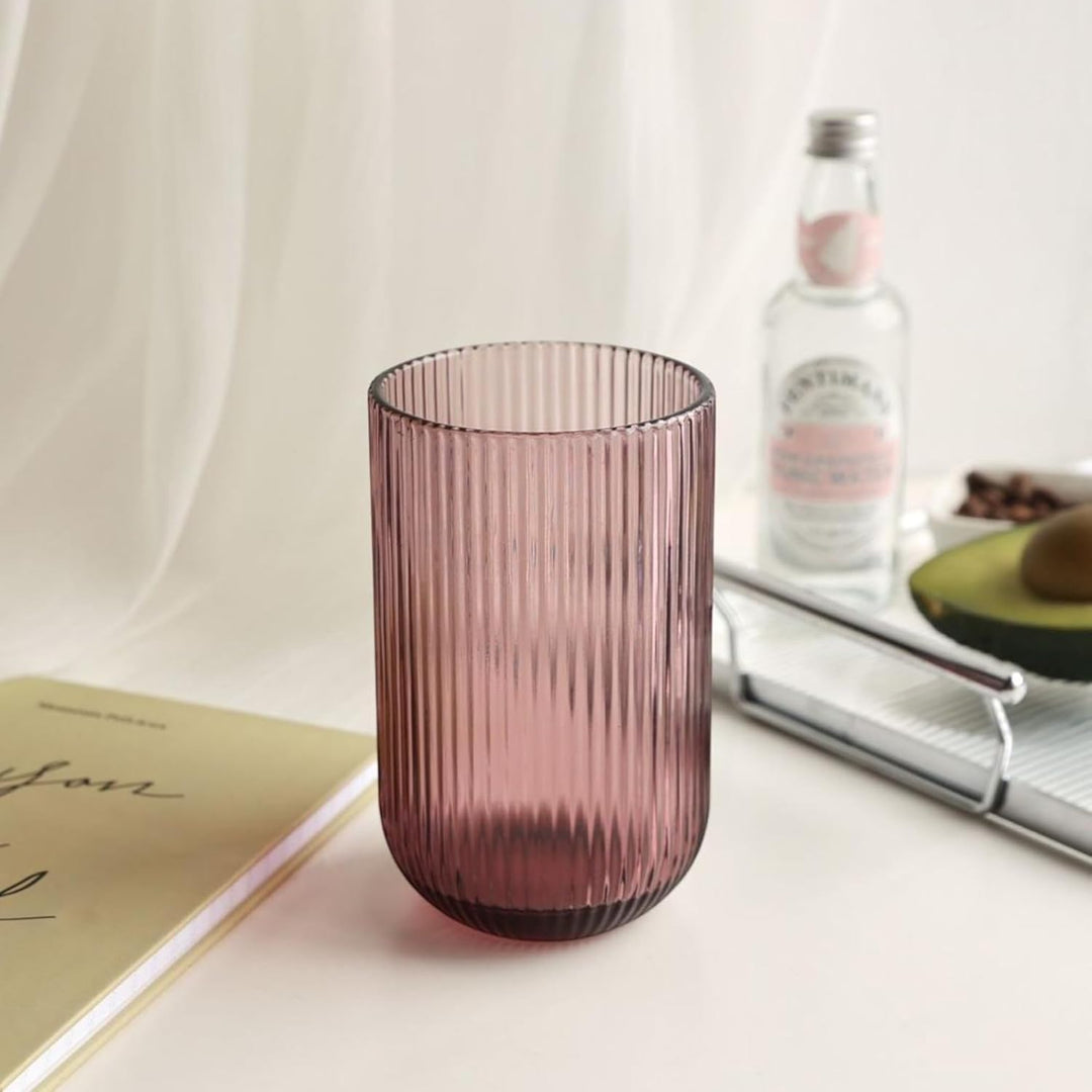 GMMH Vintage 6er-Set Farbige Trinkgläser mit Prägung (Linie/Lila/400 ml) Hochzeitsgläser, Sektgläser