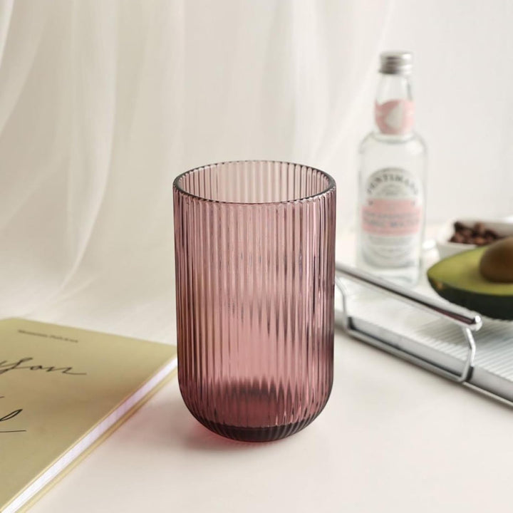 GMMH Vintage 6er-Set Farbige Trinkgläser mit Prägung (Linie/Lila/400 ml) Hochzeitsgläser, Sektgläser