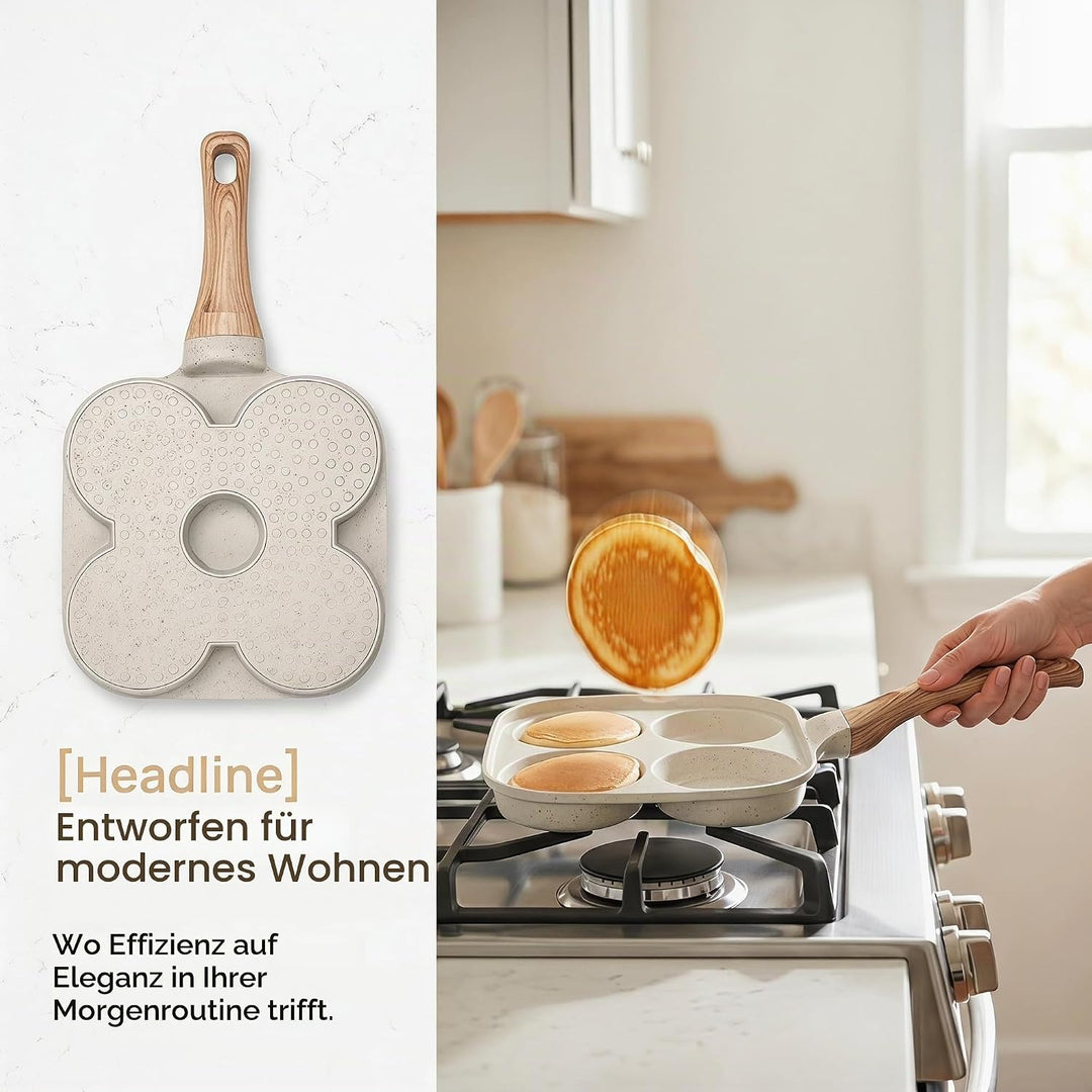 Spiegeleipfanne mit Deckel, 4 Loch Pancake Pfanne, Antihaft Aluminium Pfanne für Induktionsherd &amp; Ga