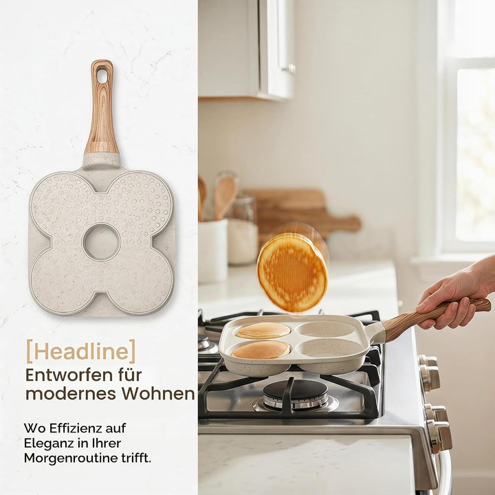 Spiegeleipfanne mit Deckel, 4 Loch Pancake Pfanne, Antihaft Aluminium Pfanne für Induktionsherd &amp; Ga