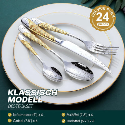 OGORI 24 teilig Besteck Set 6 Personen, 18/10 Edelstahl Besteckset, Essbesteck Set mit Messer Gabel