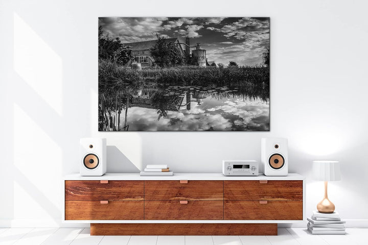 deyoli traumhafter Bauernhof Format: 80x60 cm Effekt: Schwarz&amp;Weiss als Leinwandbild, Motiv fertig g